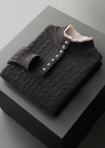 Pure Extra-Fine Merino Wool Cable Knit Henley Sweater | Castielli