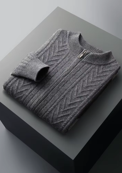 Pure Extra-Fine Merino Wool Patterned Zip Cardigan | Castielli