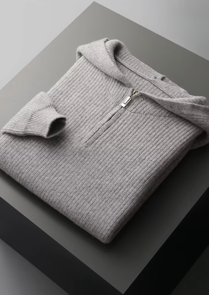 Pure Extra-Fine Merino Wool Half Zipper Hoodie | Castielli