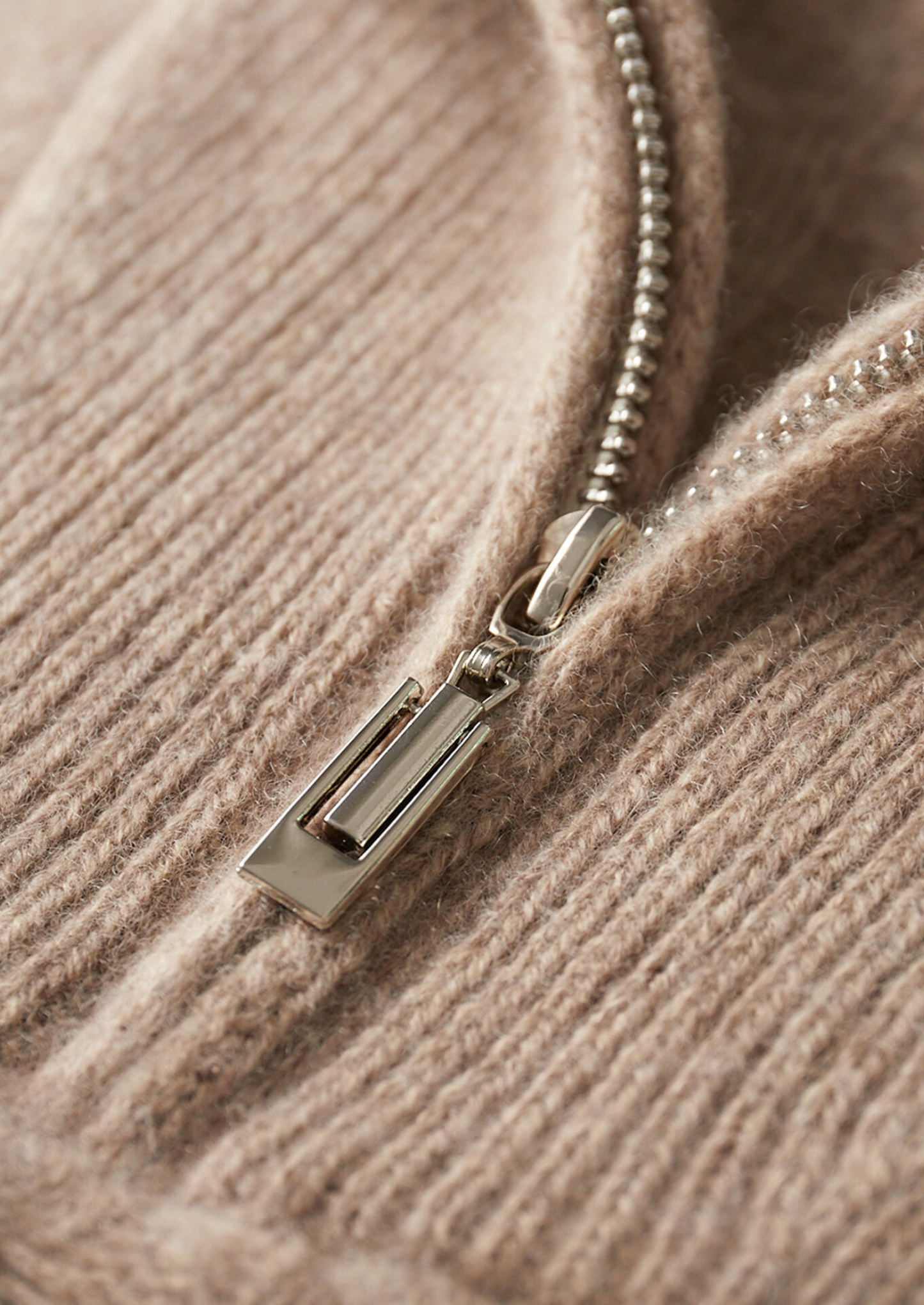 Pure Cashmere Beige Cable Half Zip Sweater | Castielli