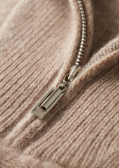 Pure Cashmere Beige Cable Half Zip Sweater | Castielli