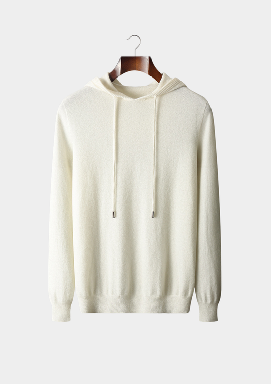Pure Extra-Fine Merino Wool Ivory Leisure Hoodie | Castielli