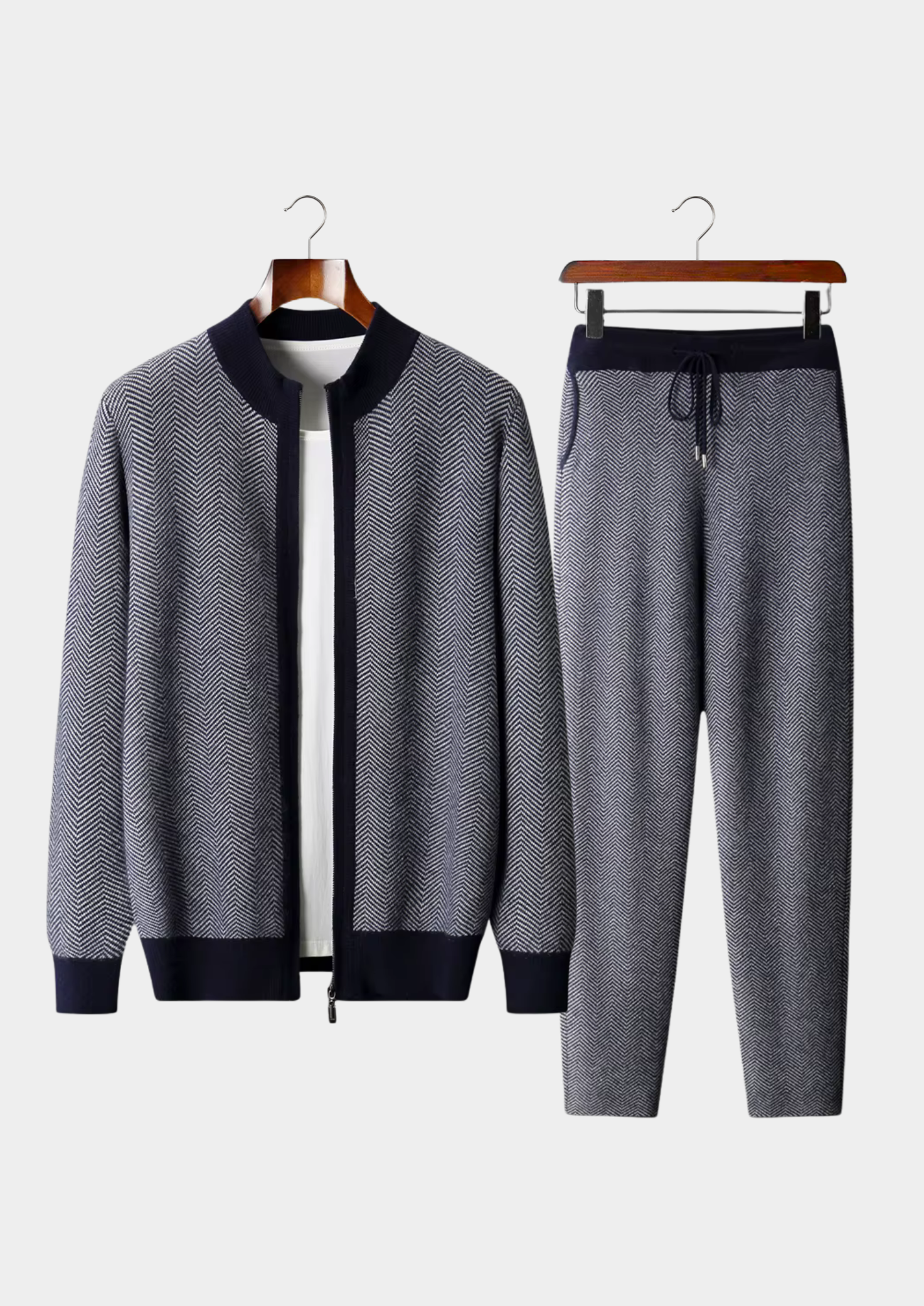 Pure Extra-Fine Merino Wool Navy Blue Herringbone Set | Castielli
