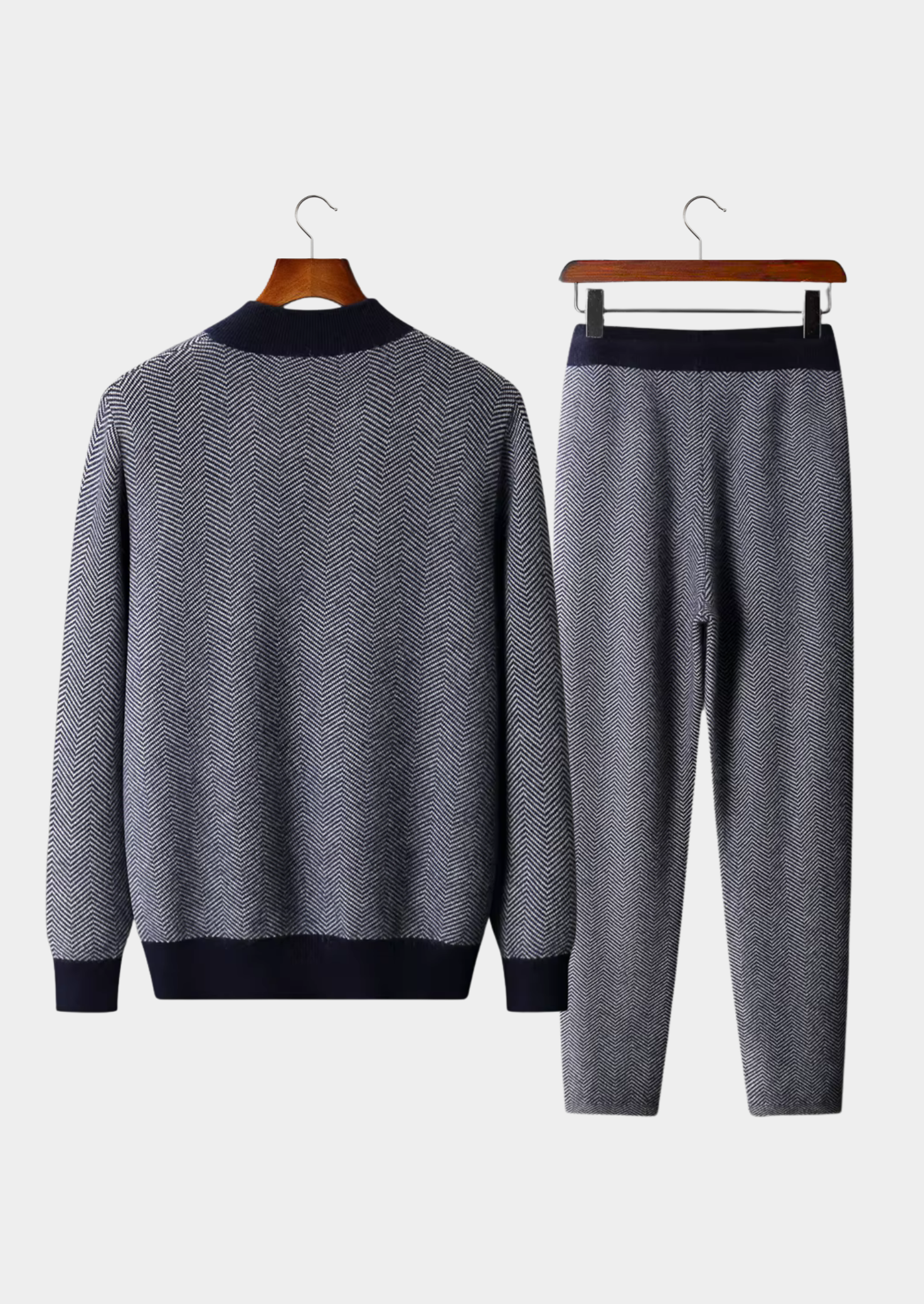 Pure Extra-Fine Merino Wool Navy Blue Herringbone Set | Castielli