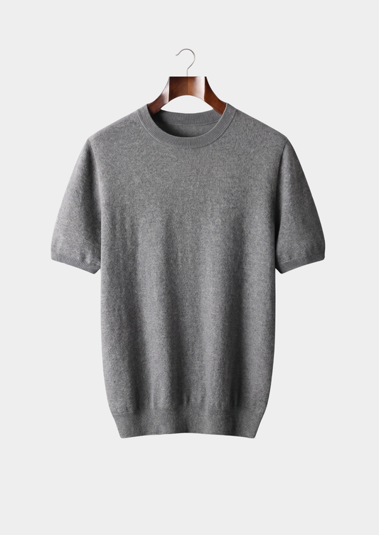 Premium Cashmere Classic Crewneck T-Shirt - Dark Gray | Castielli