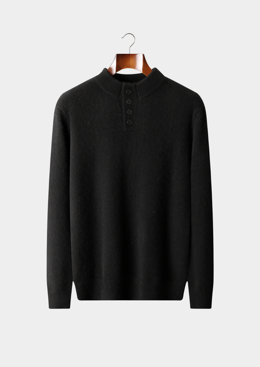 Pure Cashmere Black Button Sweater | Castielli