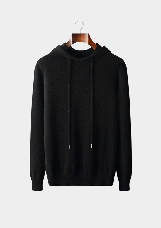 Pure Extra-Fine Merino Wool Black Leisure Hoodie | Castielli