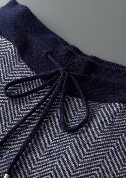 Pure Extra-Fine Merino Wool Navy Blue Herringbone Set | Castielli