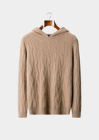 Pure Cashmere Sand Cable Knit Hoodie