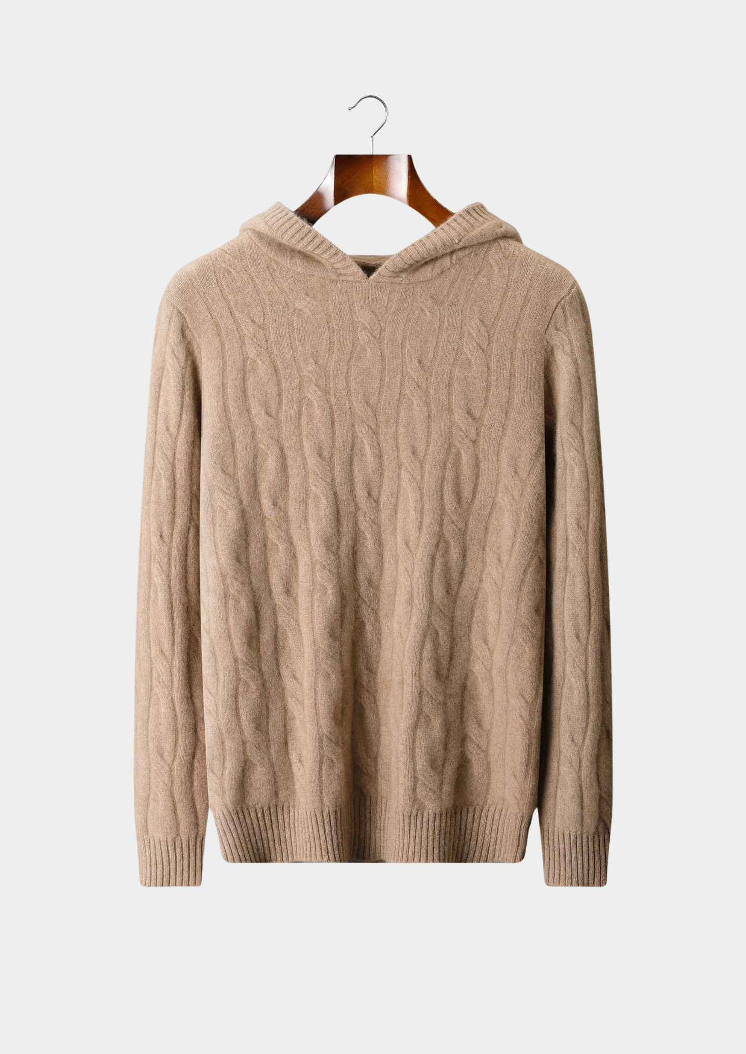 Pure Cashmere Sand Cable Knit Hoodie | Castielli