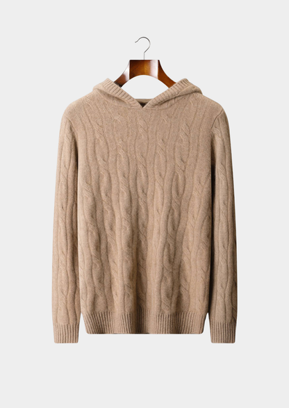 Pure Cashmere Sand Cable Knit Hoodie | Castielli
