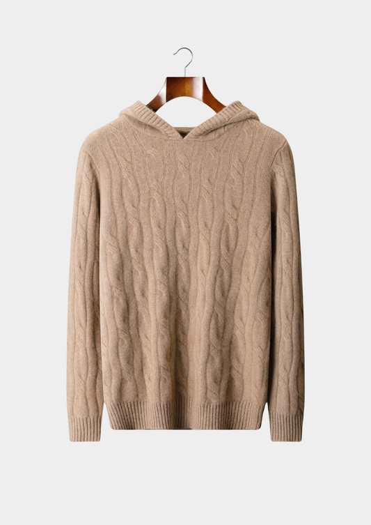 Pure Cashmere Sand Cable Knit Hoodie | Castielli