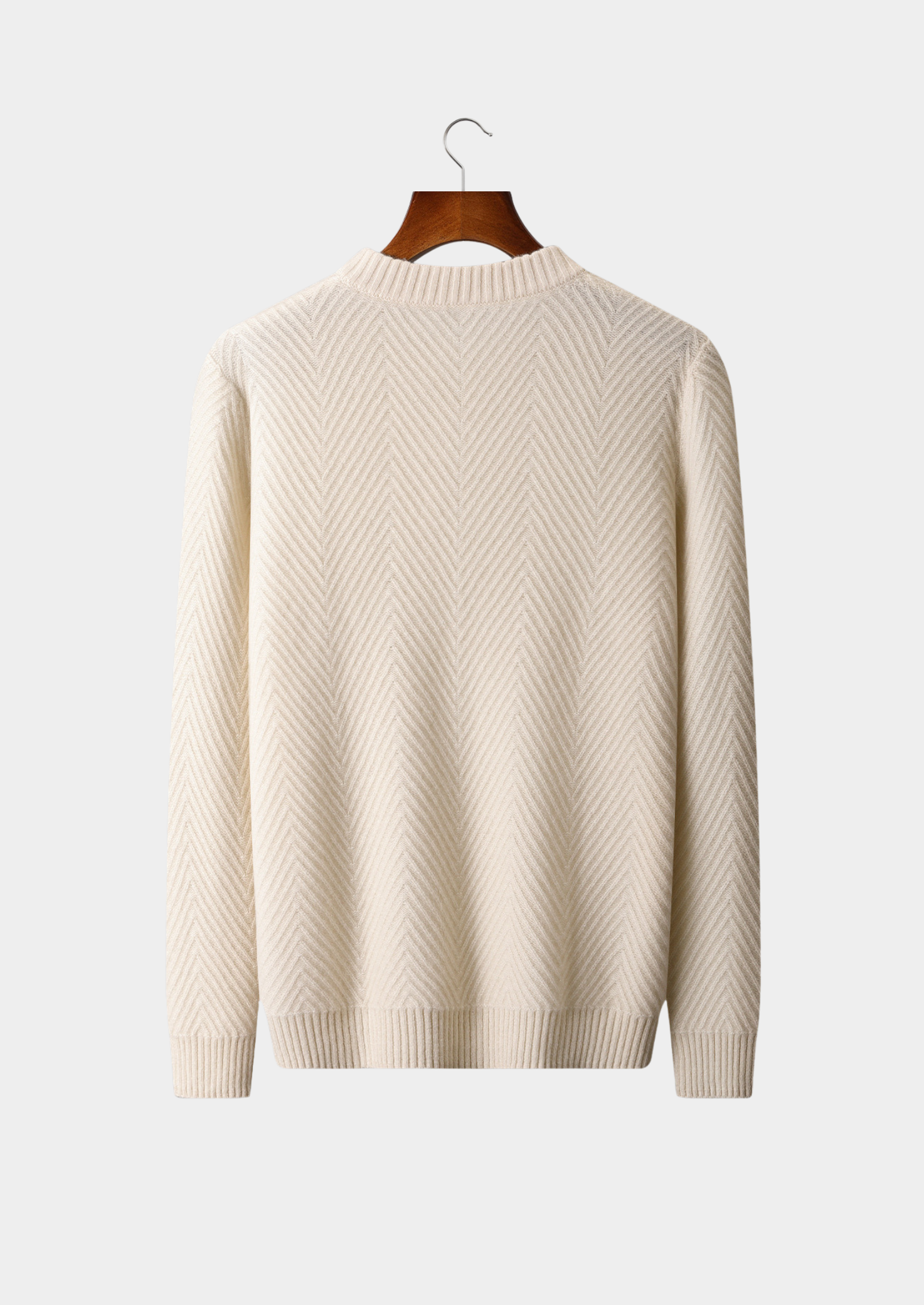 Pure Cashmere Ivory Herringbone Crewneck | Castielli