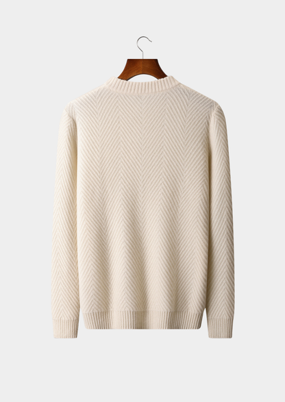 Pure Cashmere Ivory Herringbone Crewneck | Castielli