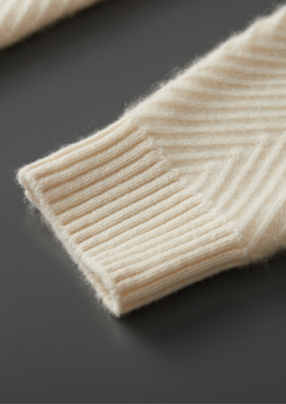 Pure Cashmere Ivory Herringbone Crewneck | Castielli