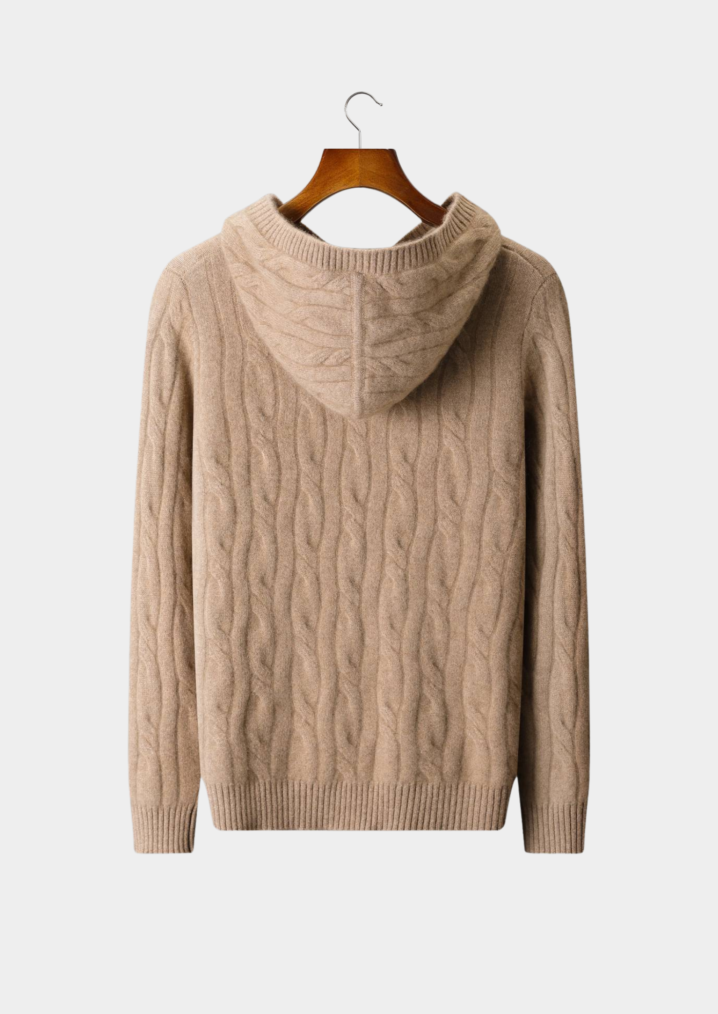 Pure Cashmere Sand Cable Knit Hoodie | Castielli