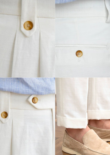 Cagliari Pleated Coastal Trousers - White | Castielli