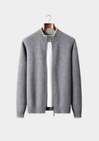 Pure Extra-Fine Merino Wool Two-Tone Zip Cardigan
