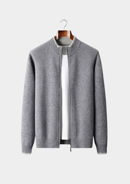Pure Extra-Fine Merino Wool Two-Tone Zip Cardigan | Castielli