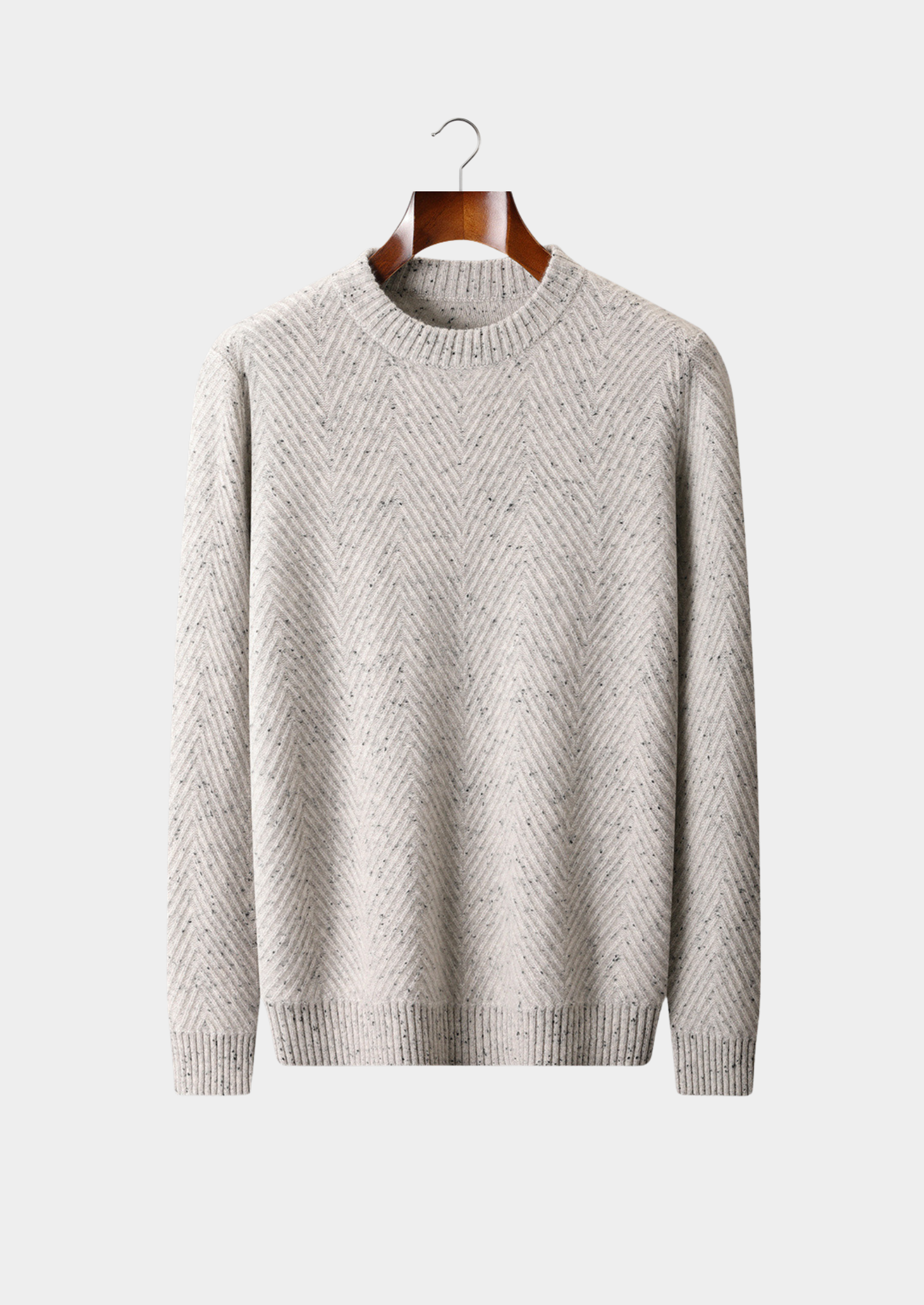 Pure Cashmere Light Gray Herringbone Crewneck | Castielli