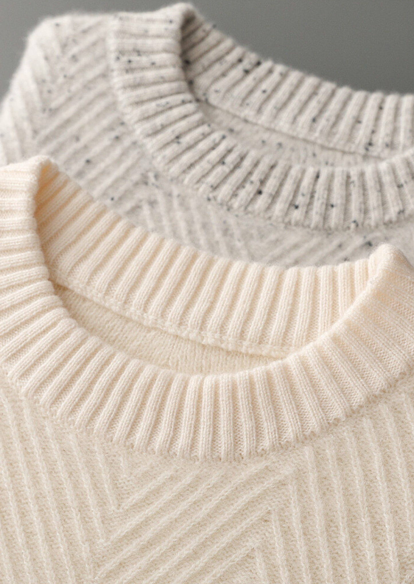 Pure Cashmere Light Gray Herringbone Crewneck | Castielli