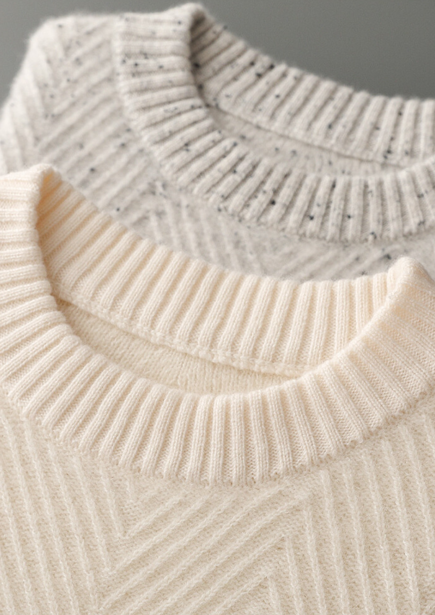 Pure Cashmere Light Gray Herringbone Crewneck | Castielli