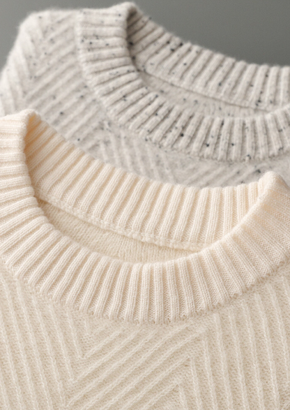 Pure Cashmere Light Gray Herringbone Crewneck | Castielli