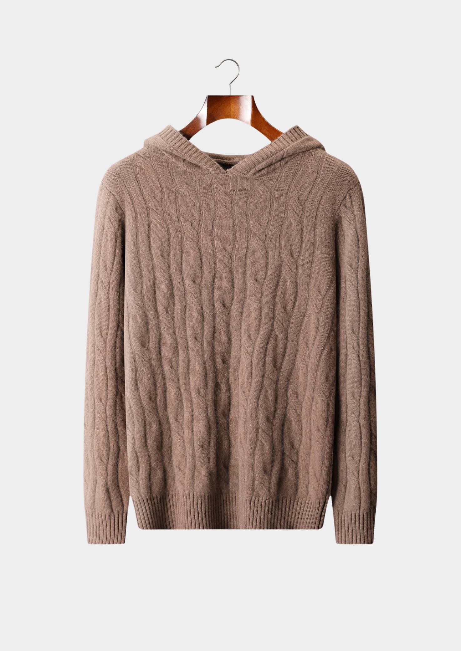 Pure Cashmere Beige Cable Knit Hoodie | Castielli