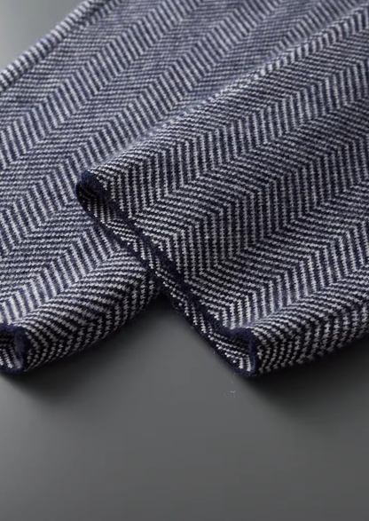 Pure Extra-Fine Merino Wool Navy Blue Herringbone Set | Castielli