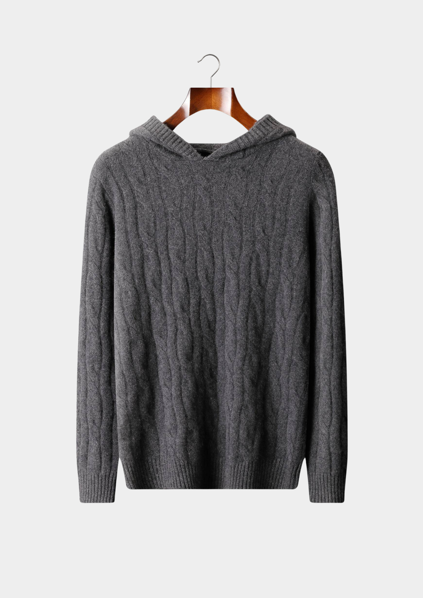 Pure Cashmere Dark Gray Cable Knit Hoodie | Castielli