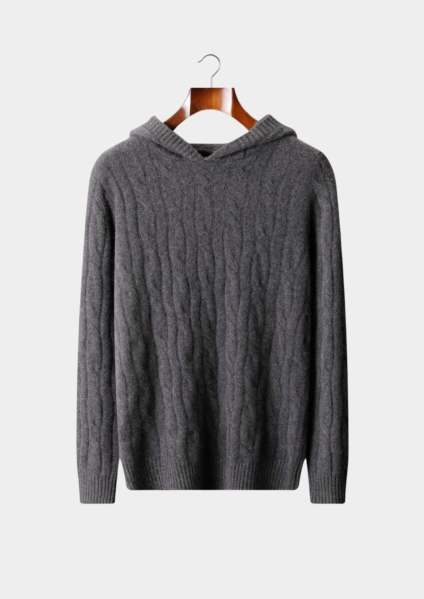 Pure Cashmere Dark Gray Cable Knit Hoodie | Castielli