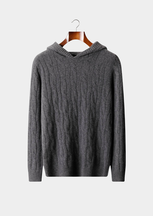 Pure Cashmere Dark Gray Cable Knit Hoodie | Castielli
