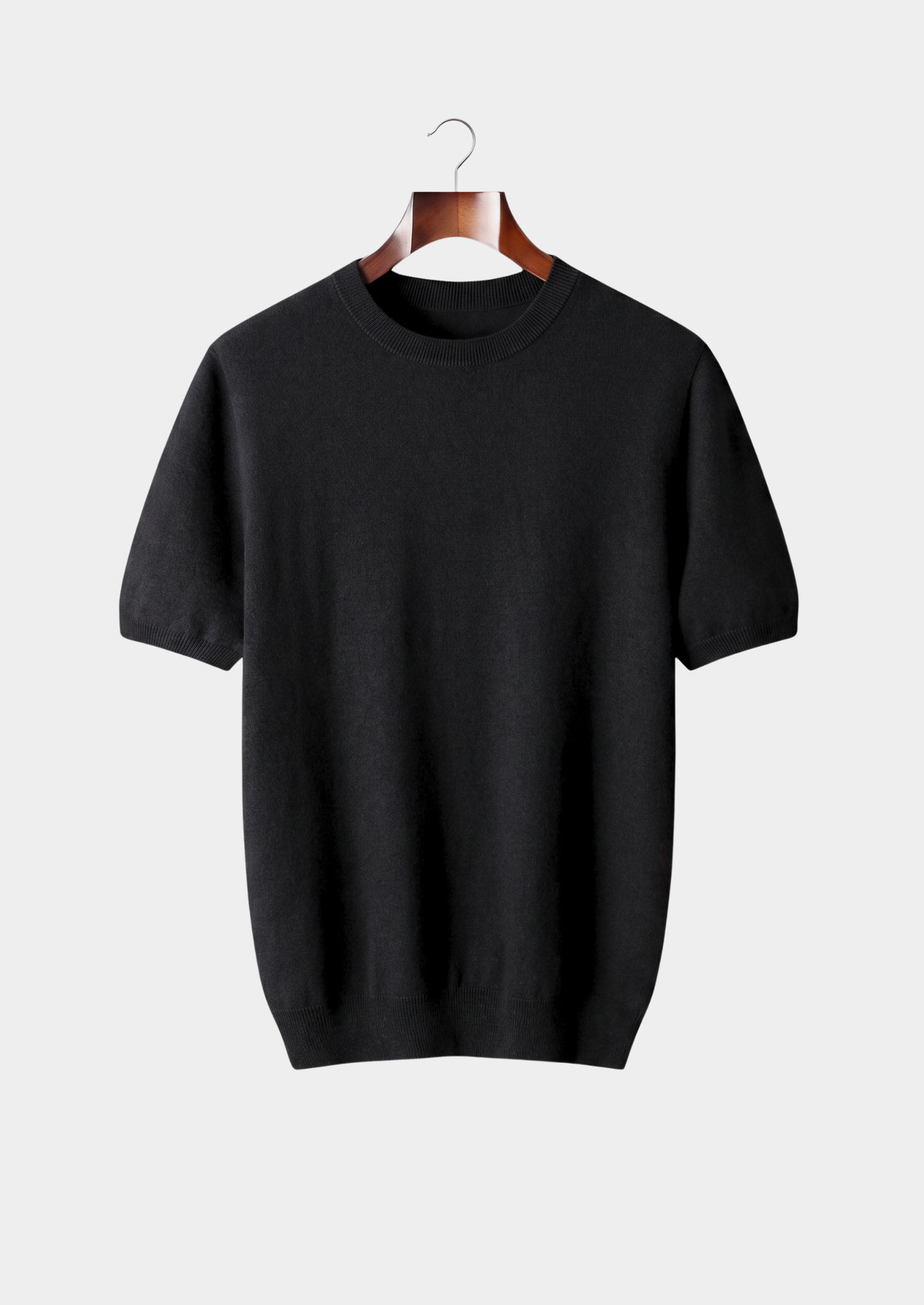 Premium Cashmere Classic Crewneck T-Shirt - Black | Castielli