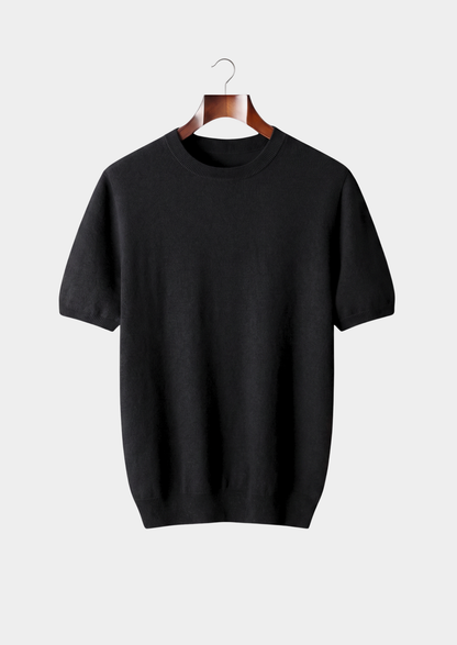 Premium Cashmere Classic Crewneck T-Shirt - Black | Castielli