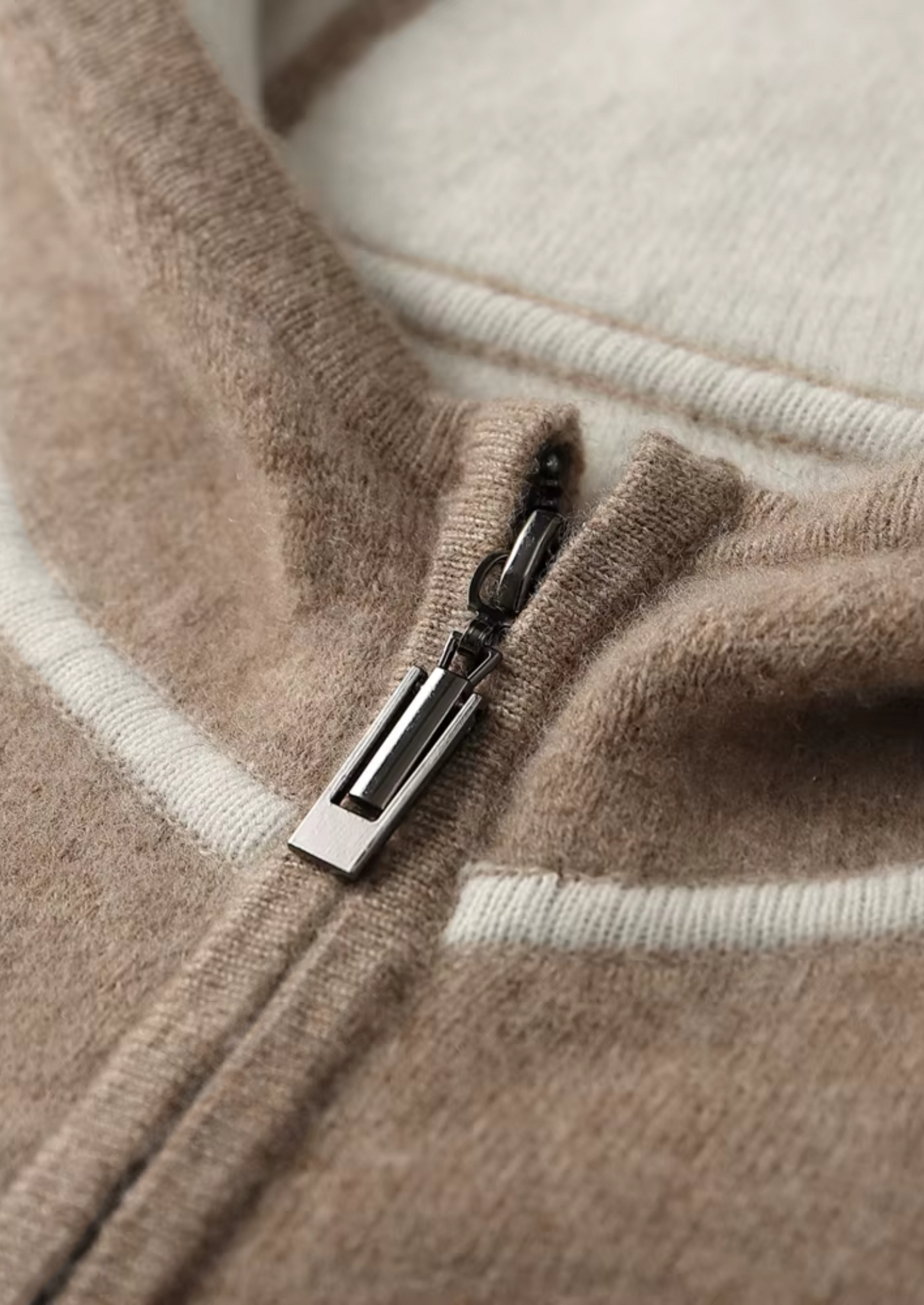 Premium Cashmere Two Tone Zipper Hoodie | Castielli