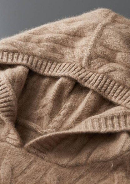 Pure Cashmere Sand Cable Knit Hoodie | Castielli
