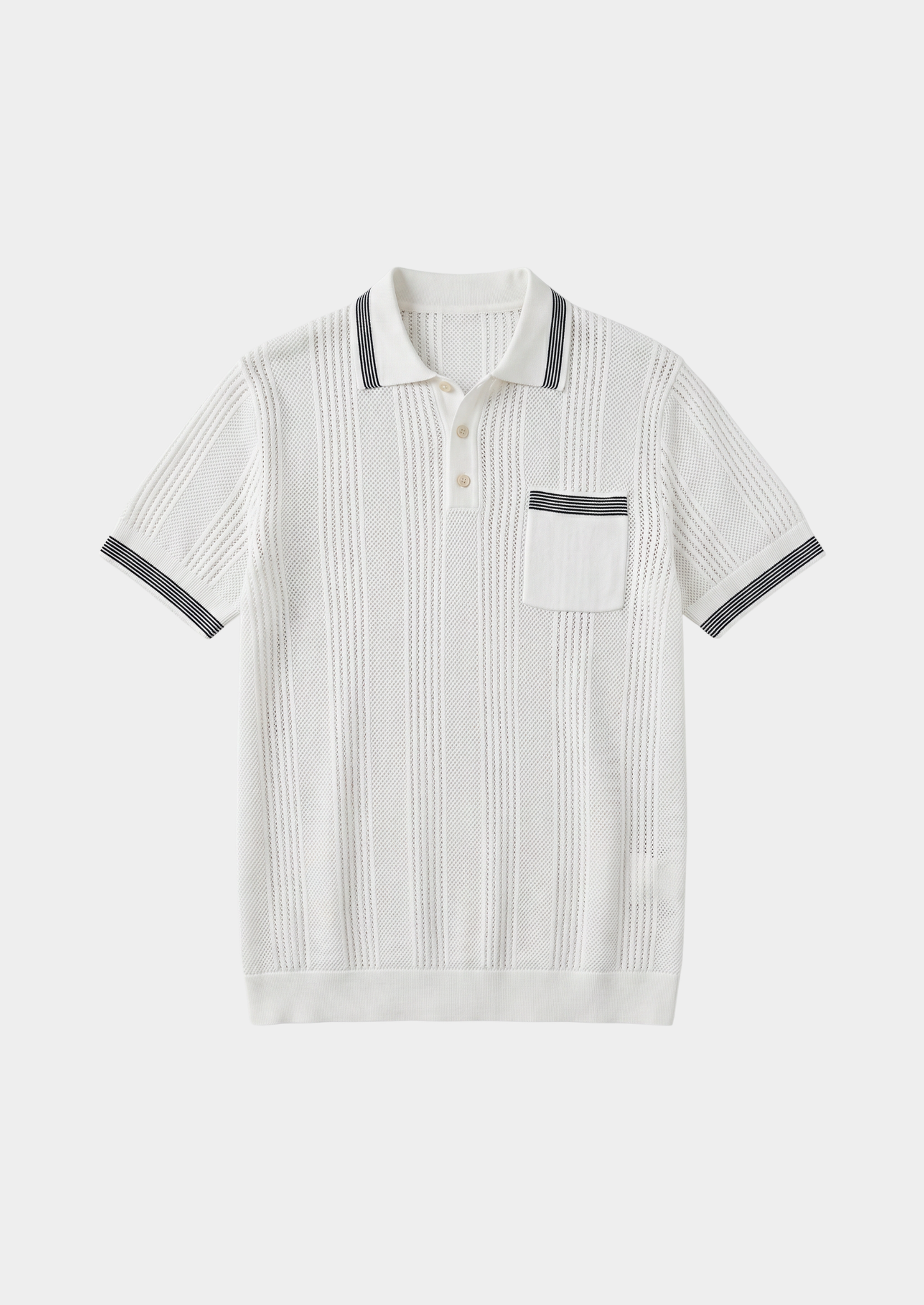 Leon White Open Knit Lightweight Polo | Castielli