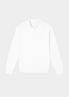 White Buttonless Ribbed Polo