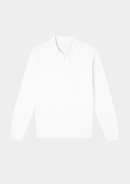 White Buttonless Ribbed Polo | Castielli