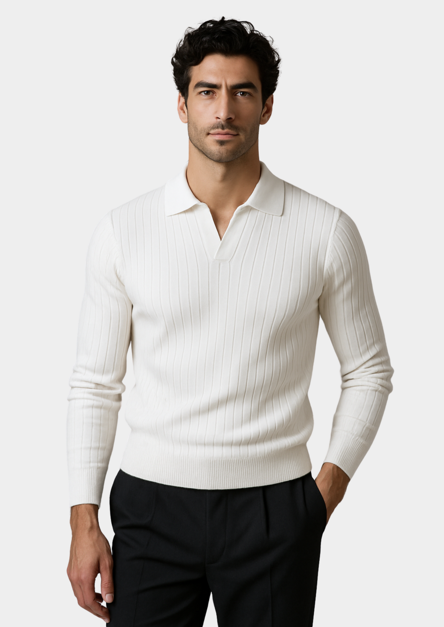 White Buttonless Ribbed Polo | Castielli