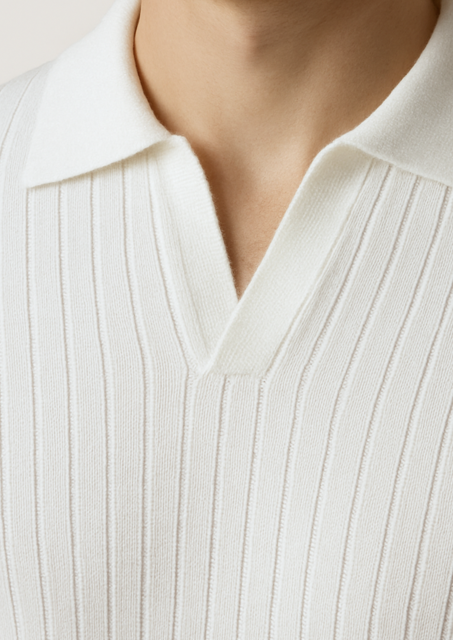 White Buttonless Ribbed Polo | Castielli