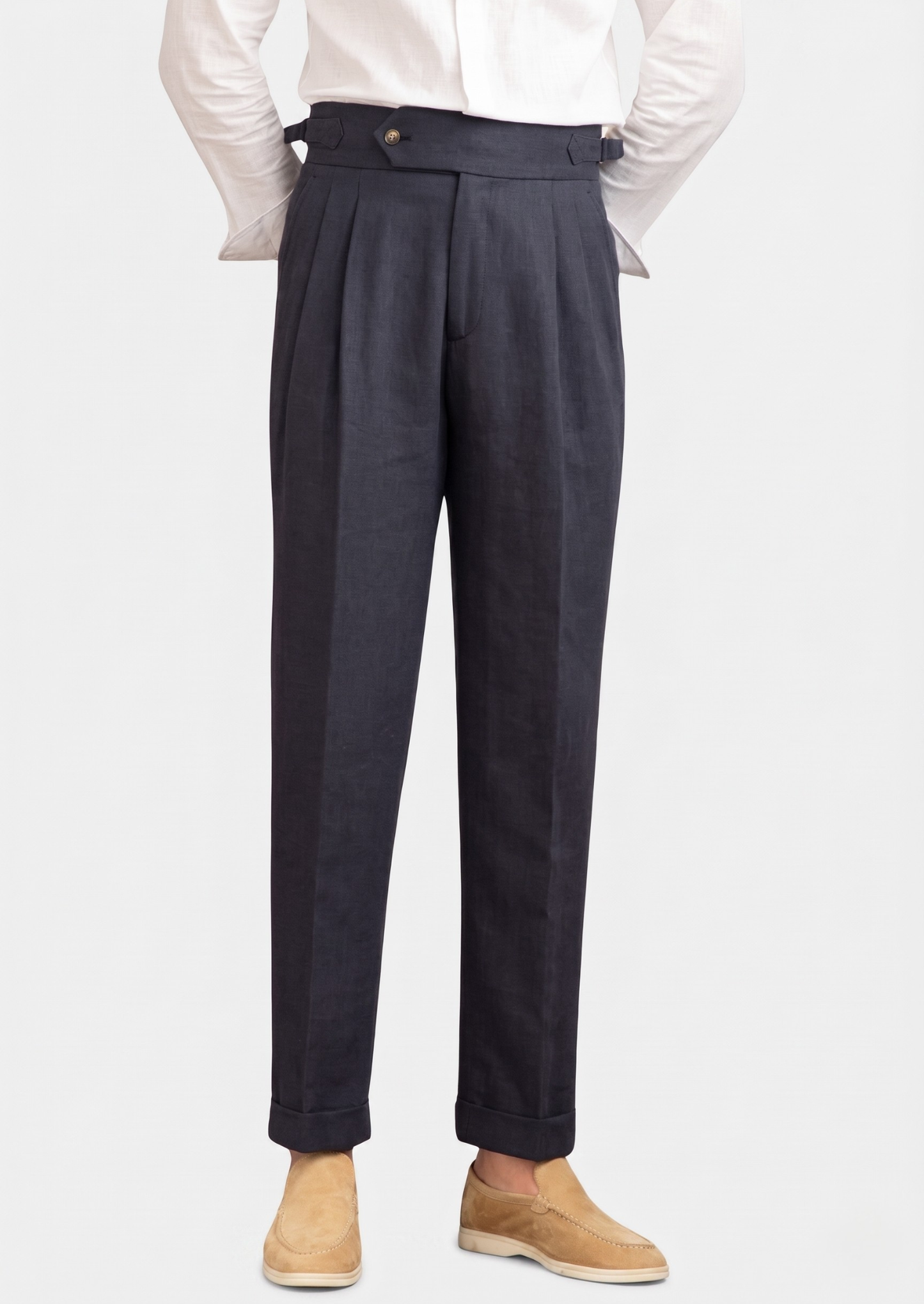 Napoli Pleated Coastal Trousers - Navy Blue | Castielli