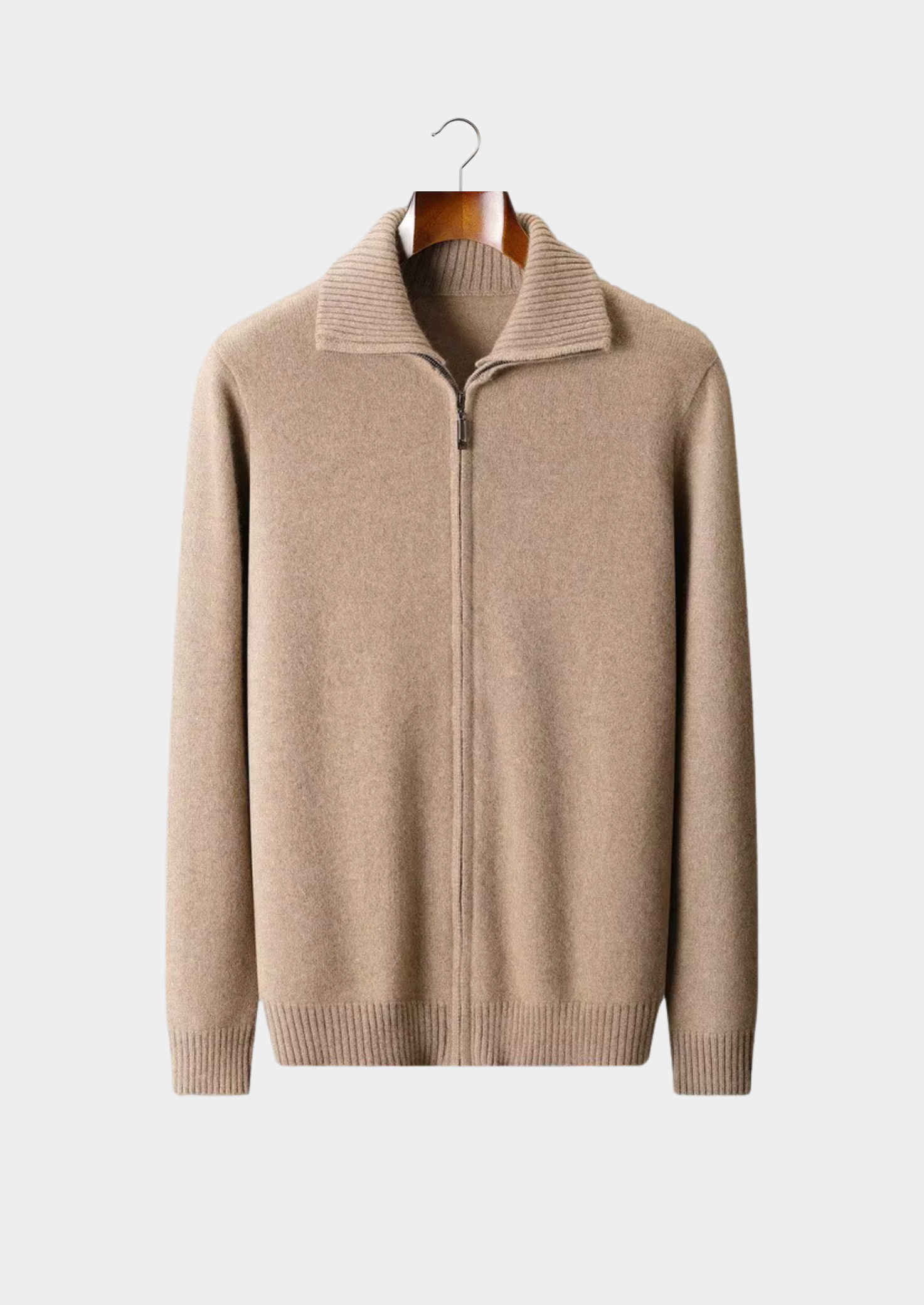 Pure Cashmere Beige Funnel Neck Cardigan | Castielli