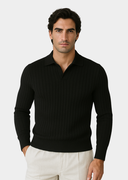 Black Buttonless Ribbed Polo | Castielli