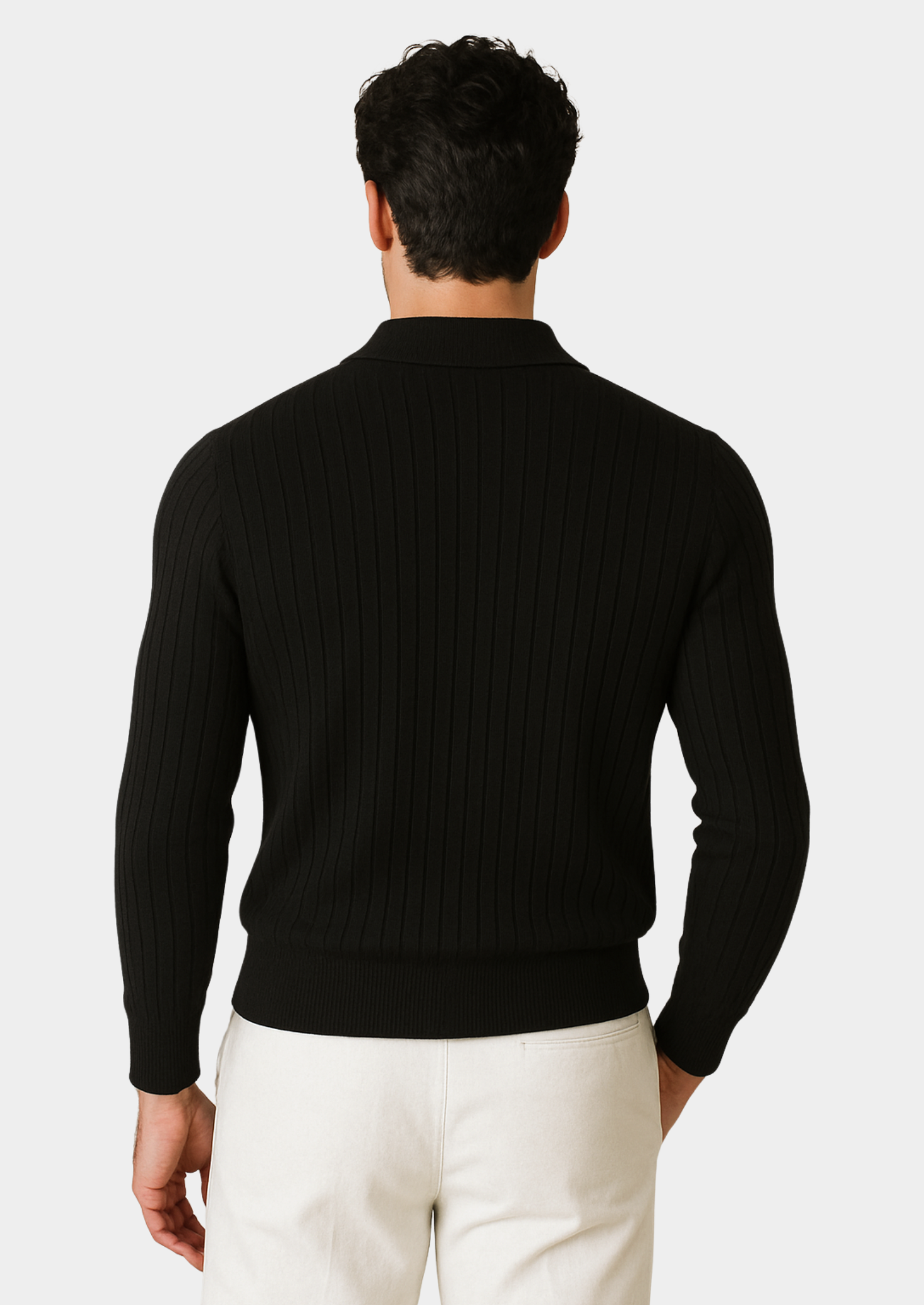 Black Buttonless Ribbed Polo | Castielli