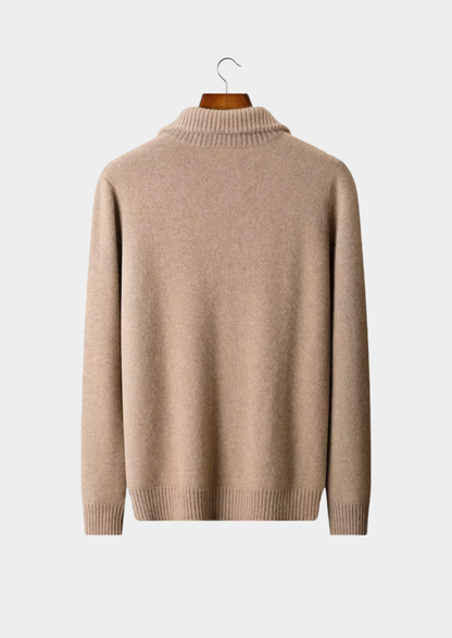 Pure Cashmere Beige Funnel Neck Cardigan | Castielli