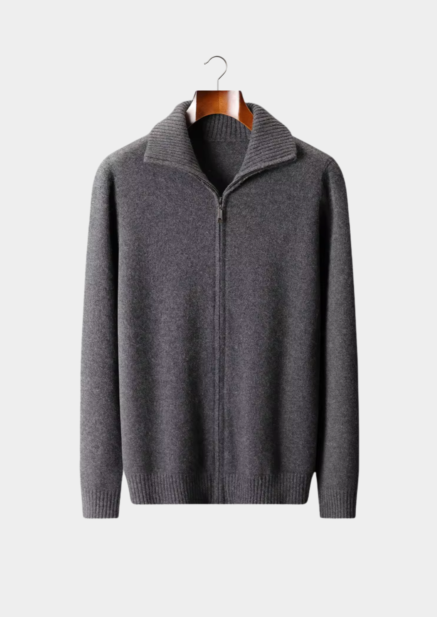 Pure Cashmere Dark Gray Funnel Neck Cardigan | Castielli