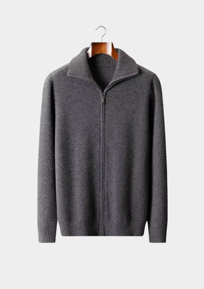 Pure Cashmere Dark Gray Funnel Neck Cardigan | Castielli