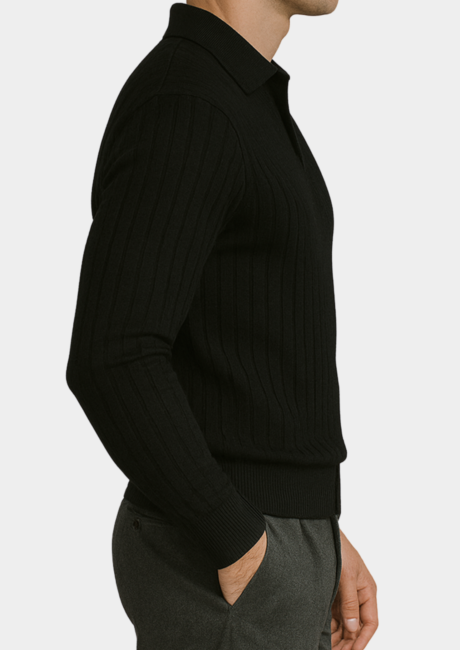 Black Buttonless Ribbed Polo | Castielli