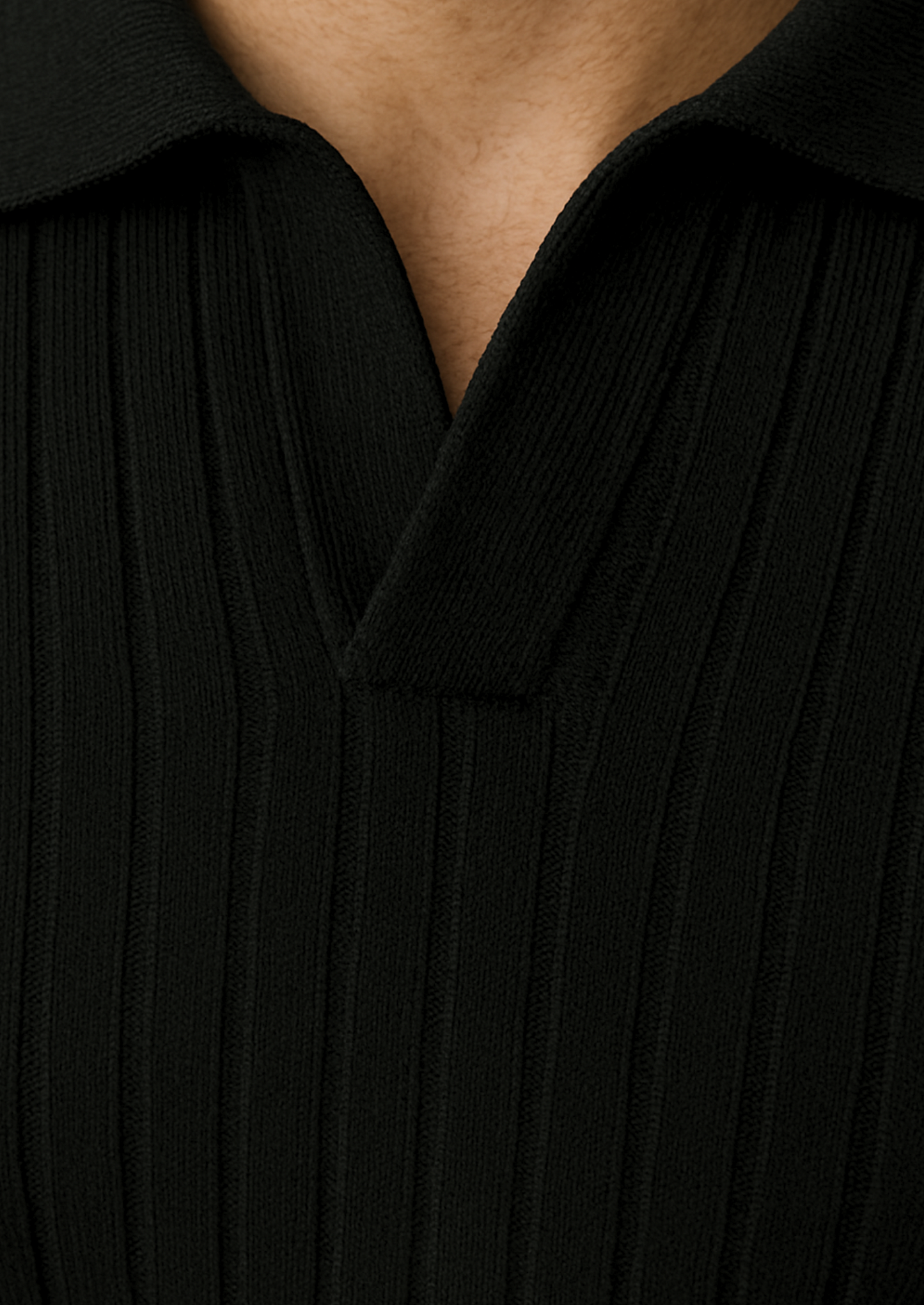 Black Buttonless Ribbed Polo | Castielli